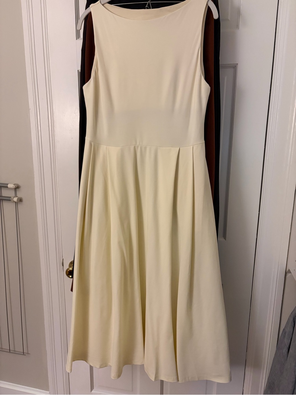OGL Cream Sleeveless Midi Fit-and-Flare Dress